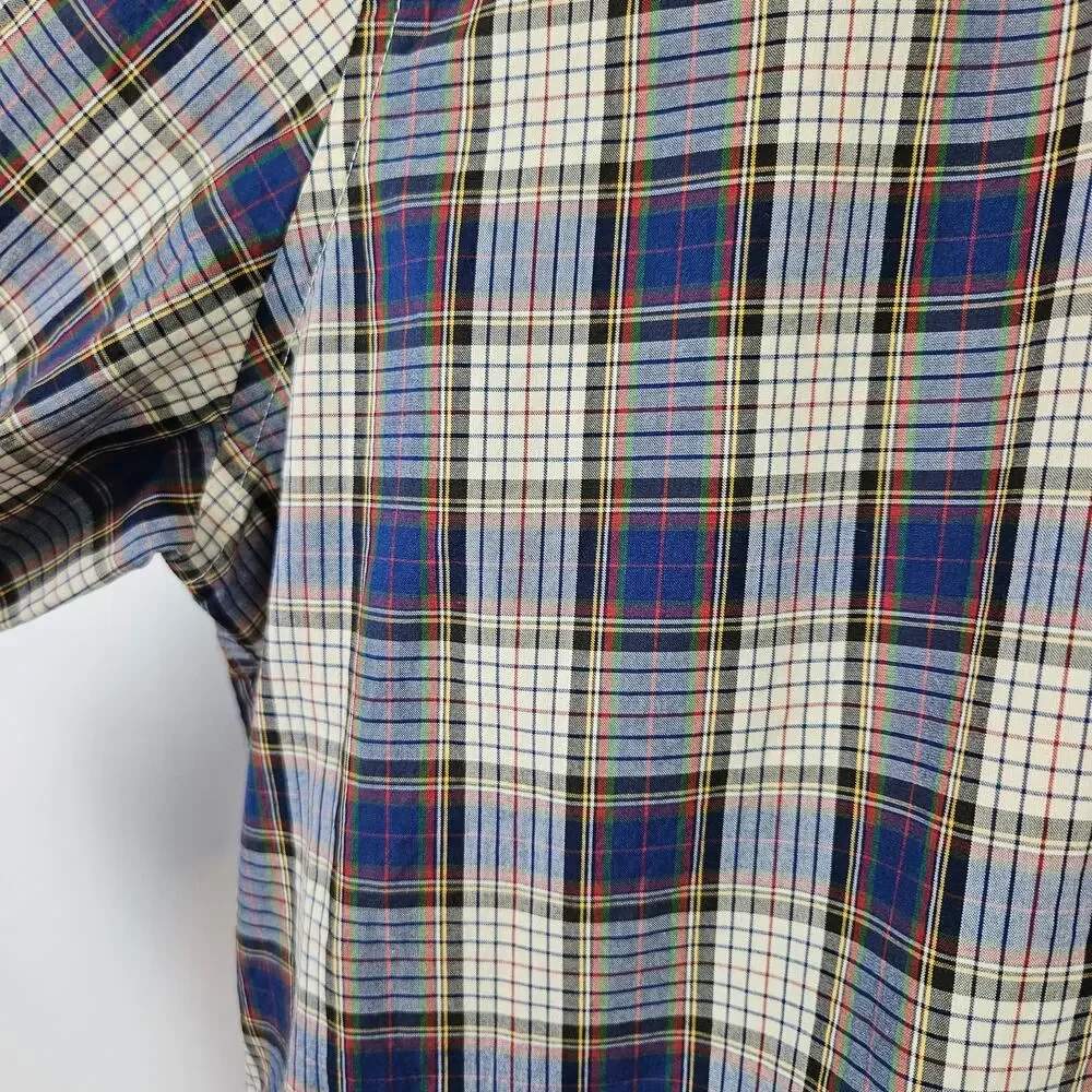 J.Crew Secret Wash Plaid Long Sleeve Button Down Shirt XL Blue Ivory Classic Fit